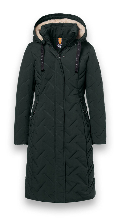District Womens Cappuccino Long Puffer Jacket CAPPUCCINO - Deep Lake Green