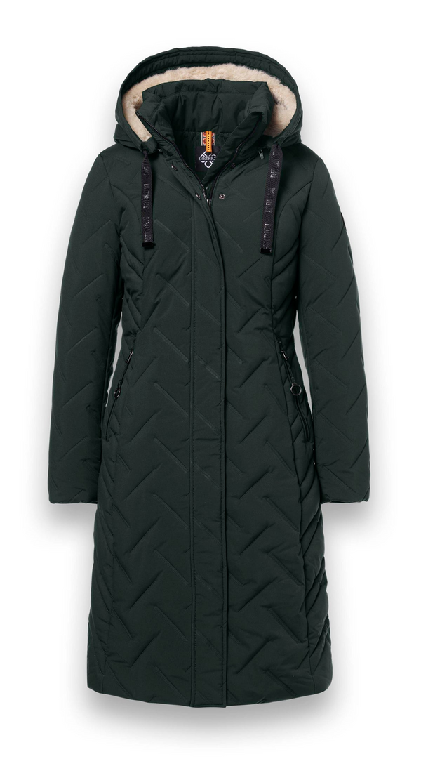 District Womens Cappuccino Long Puffer Jacket CAPPUCCINO - Deep Lake Green