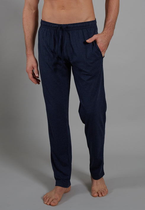 CECEBA Men’s 100% Cotton Blue Check Long Cotton Checked Lounge & Sleep Pants 31046