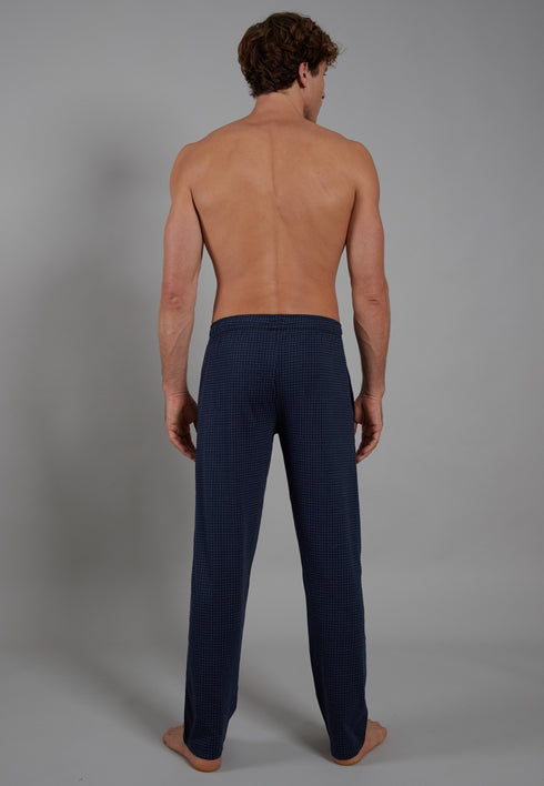 CECEBA Men’s 100% Cotton Blue Check Long Cotton Checked Lounge & Sleep Pants 31046