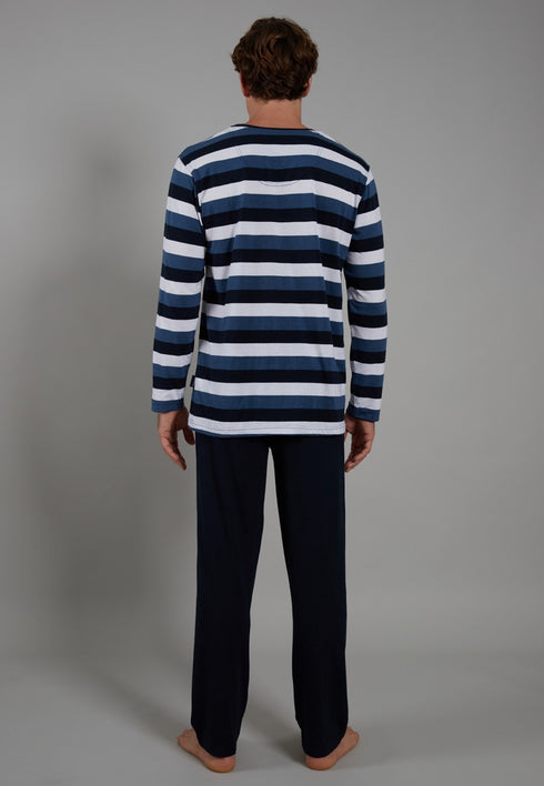 Ceceba Men’s Long Sleeve Cotton Blend Pajama Set – Blue Striped Nightwear