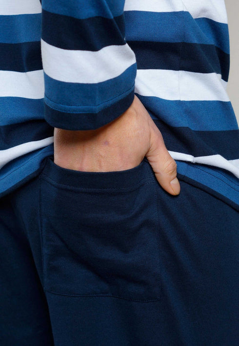 Ceceba Men’s Long Sleeve Cotton Blend Pajama Set – Blue Striped Nightwear