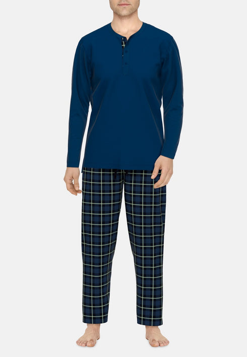 CECEBA Men's Black Checked Pajamas - 100% Cotton, Casual Fit, Long Sleeve & Pants Set