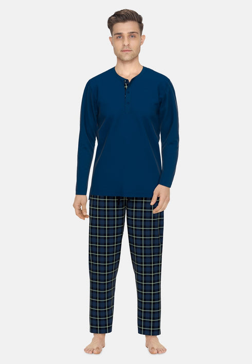 CECEBA Men's Black Checked Pajamas - 100% Cotton, Casual Fit, Long Sleeve & Pants Set