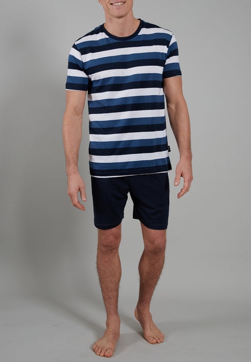 Ceceba Men's Melbourne Short Pyjama Set – Nautical Stripe Top & Shorts, Lightweight Cotton Blend
