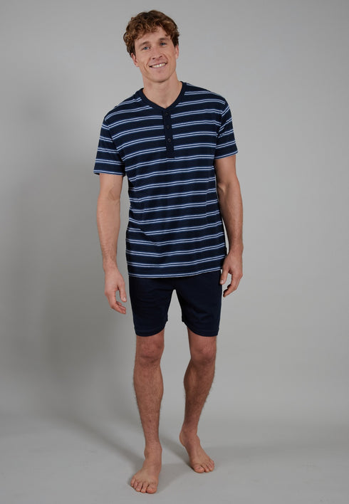 Ceceba Men’s Philadelphia Short Pyjama Set – 100% Cotton, Striped Top & Shorts
