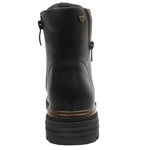 Susst Cliona25 Black Ankle Chunky Boots with Heart Emblem