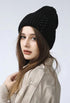 MM Sweet Ribbed Wool Blend Beanie Hat with Pearl Embellishments CM3790 - Black