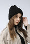 MM Sweet Ribbed Wool Blend Beanie Hat with Pearl Embellishments CM3790 - Black