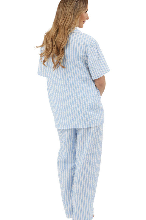Marlon Coastal Stripe Seersucker Cotton Revere Collar Pyjama MA44318