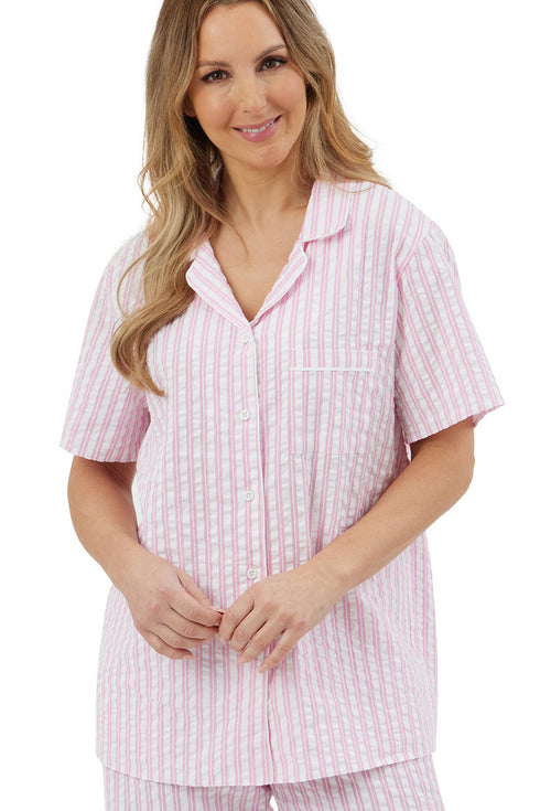 Marlon Coastal Stripe Seersucker Cotton Revere Collar Pyjama MA44318