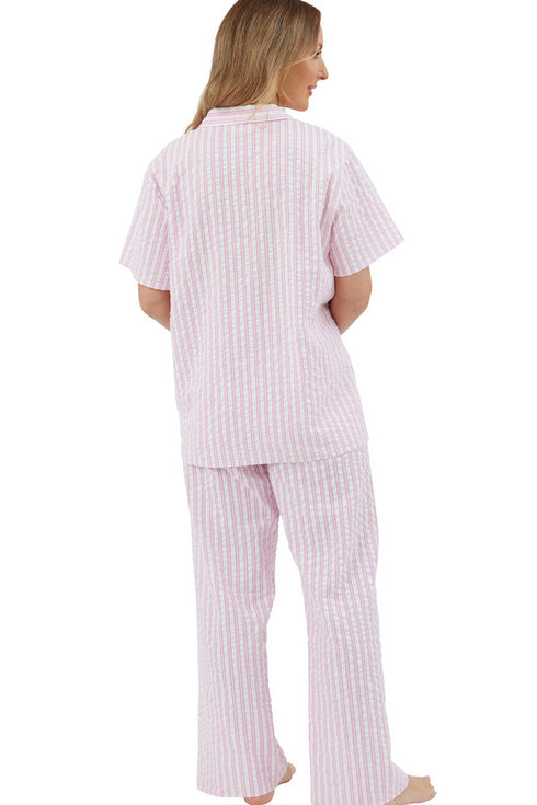 Marlon Coastal Stripe Seersucker Cotton Revere Collar Pyjama MA44318
