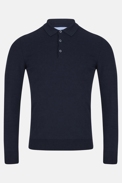 Benetti Calvin Button Knit Long Sleeve Cotton Polo