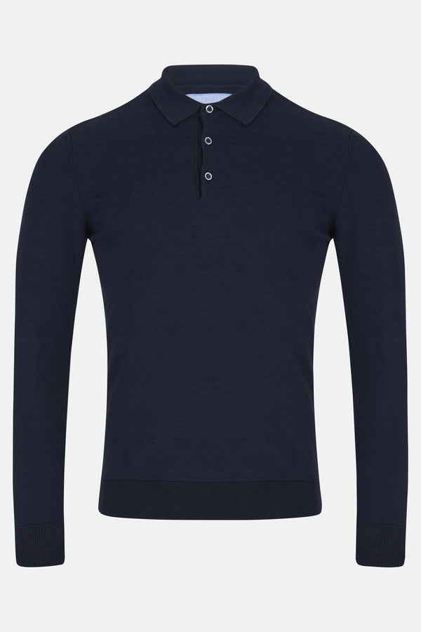 Benetti Calvin Button Knit Long Sleeve Cotton Polo