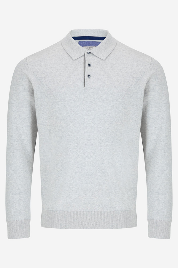 Benetti Calvin Button Knit Long Sleeve Cotton Polo