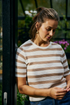 Freequent FQDODO Short Sleeve Striped Cotton Knit – Star OffWhite / Silver Mink – 207309