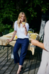 Freequent FQLAVA 7/8 Linen Pants Navy Blazer Elasticated Drawstring Waist