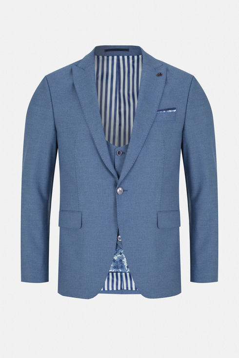 Travis by Benetti Carlos Three-Piece Cobalt Blue Slim Fit Suit - Scoop Waistcoat & Pleated Trousers