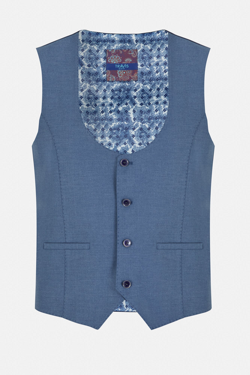 Travis by Benetti Carlos Three-Piece Cobalt Blue Slim Fit Suit - Scoop Waistcoat & Pleated Trousers