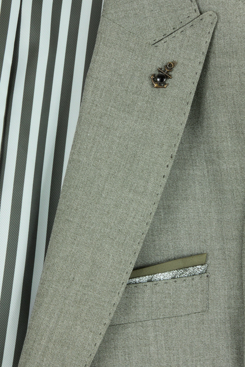 Travis by Benetti Carlos Three-Piece Sage Slim Fit Suit - Scoop Waistcoat & Pleated Trousers
