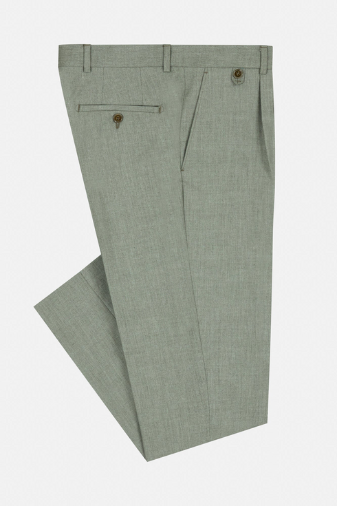 Travis by Benetti Carlos Three-Piece Sage Slim Fit Suit - Scoop Waistcoat & Pleated Trousers