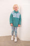 Lighthouse Teal Green Floral Print Funnel Neck Half-Zip Kids Cassie Fleece