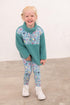 Lighthouse Teal Green Floral Print Funnel Neck Half-Zip Kids Cassie Fleece