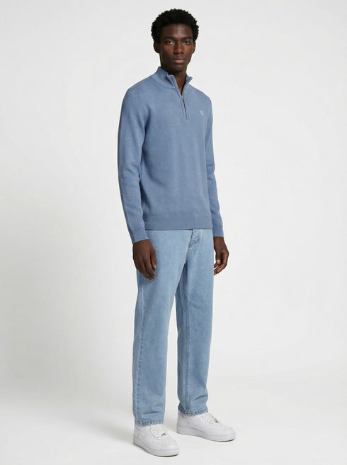 Walker and Hunt Huxley Quarter Zip Knit Steel Blue Merino Wool Blend