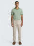 Walker & Hunt Milton Knitted Striped Polo Sage Cream 100% Cotton V-Neck