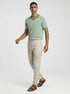 Walker & Hunt Milton Knitted Striped Polo Sage Cream 100% Cotton V-Neck