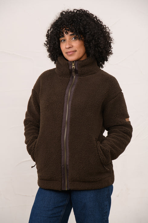 Lighthouse Cobh in Cocoa Full-Zip Funnel-Neck Fleece Jacket