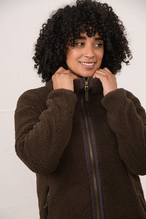 Lighthouse Cobh in Cocoa Full-Zip Funnel-Neck Fleece Jacket