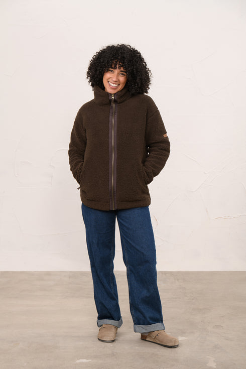 Lighthouse Cobh in Cocoa Full-Zip Funnel-Neck Fleece Jacket