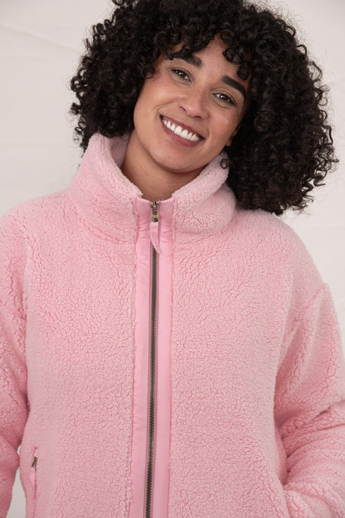 Lighthouse Pale Pink Cobh Full-Zip Funnel-Neck Fleece Jacket