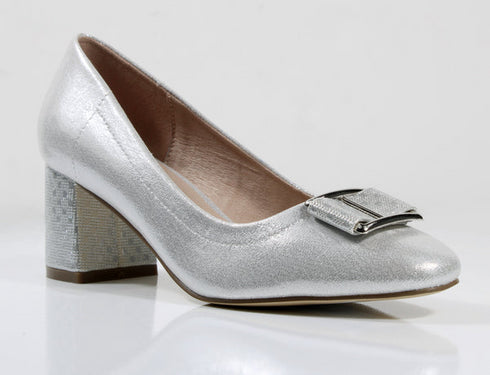 Coco Ritz Coco1032 Ladies’ Silver Glitter Heel Shoes - Comfortable Slip-On Occasion Wear