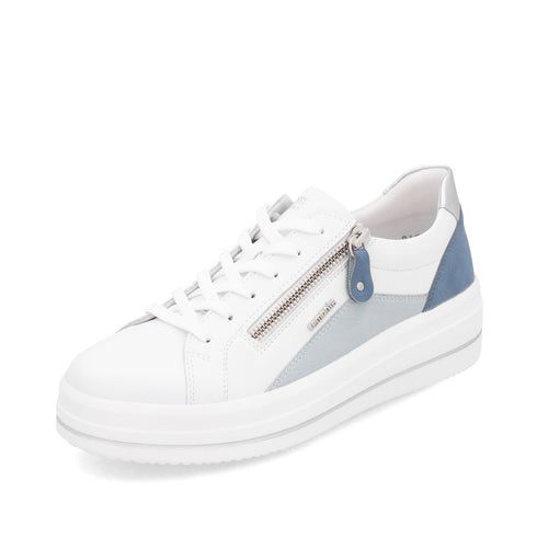 Remonte D1C01-84 Dolla Ella White & Blue Wedge Zip Lace up Trainer