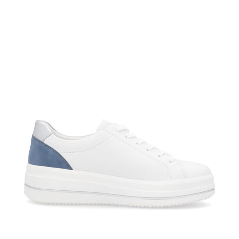 Remonte D1C01-84 Dolla Ella White & Blue Wedge Zip Lace up Trainer
