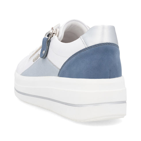 Remonte D1C01-84 Dolla Ella White & Blue Wedge Zip Lace up Trainer