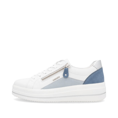 Remonte D1C01-84 Dolla Ella White & Blue Wedge Zip Lace up Trainer