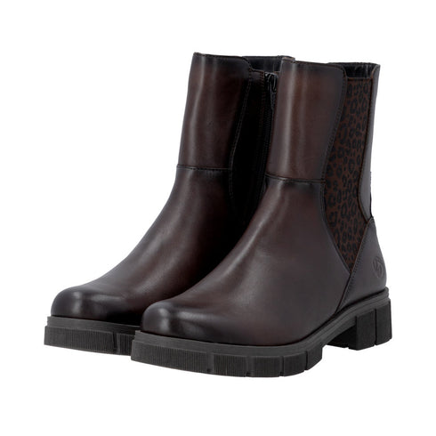 Remonte Women's Smooth Leather Leopard Print Chelsea Boots D0V70-24