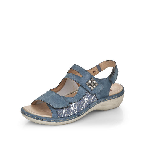 Remonte Women's Wide Fit Blue Combi Velcro Strap Sandals – D7647-16