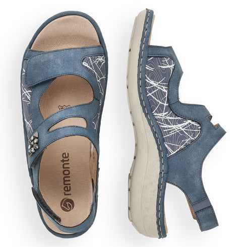 Remonte Women's Wide Fit Blue Combi Velcro Strap Sandals – D7647-16