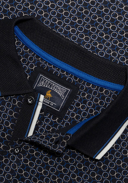 Mineral Clothing Danny All Over Print Navy Ecru Polo Shirt ML211530