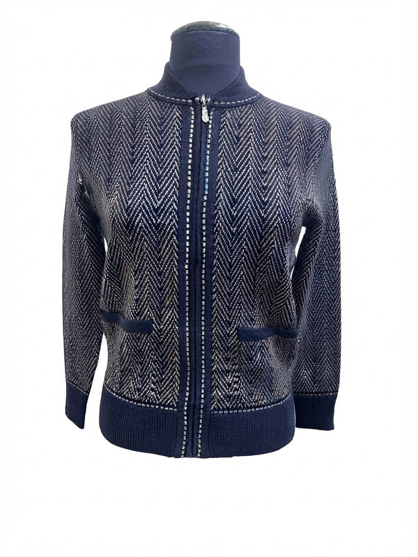 Castle Knitwear Zig Zag Zipped Cardigan Jacket DM189 0045 - Navy