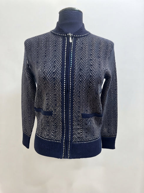 Castle Knitwear Zig Zag Zipped Cardigan Jacket DM189 0045 - Navy