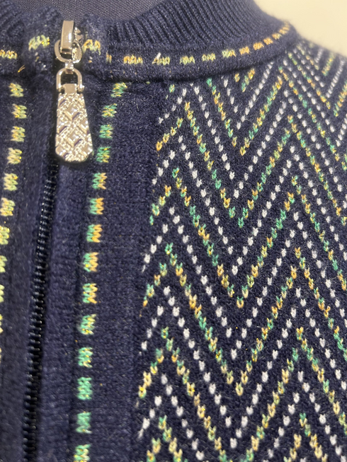 Castle Knitwear Zig Zag Zipped Cardigan Jacket DM189 0045 - Navy