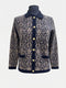 Castle Knitwear Jacquard Pattern Collared Knit Jacket DM192 0045 - Navy