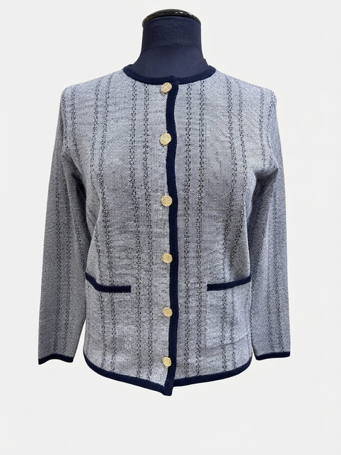 Castle Knitwear Vertical Stripe Gold Button Knit Jacket DM194 0045 - Navy