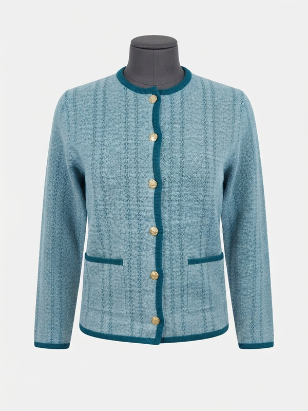 Castle Vertical Stripe Gold Button Knit Jacket DM194 1265 - Dragonfly Blue
