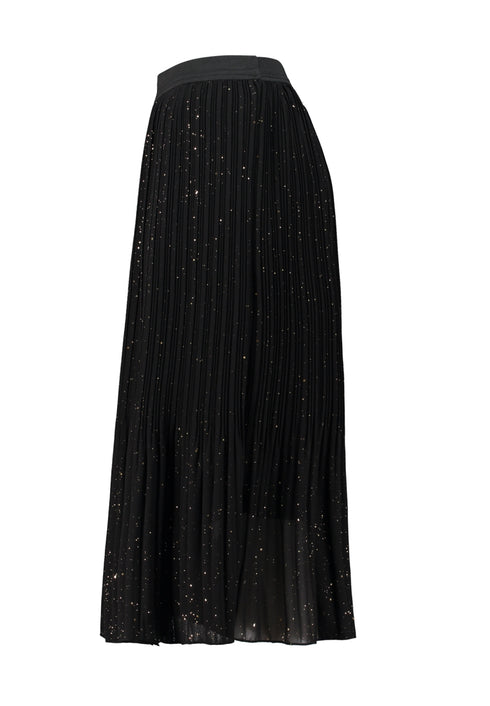 Hailys Gr44eti Pleated Glitter Midi Skirt DO-6937PTY - Black / Gold Glitter
